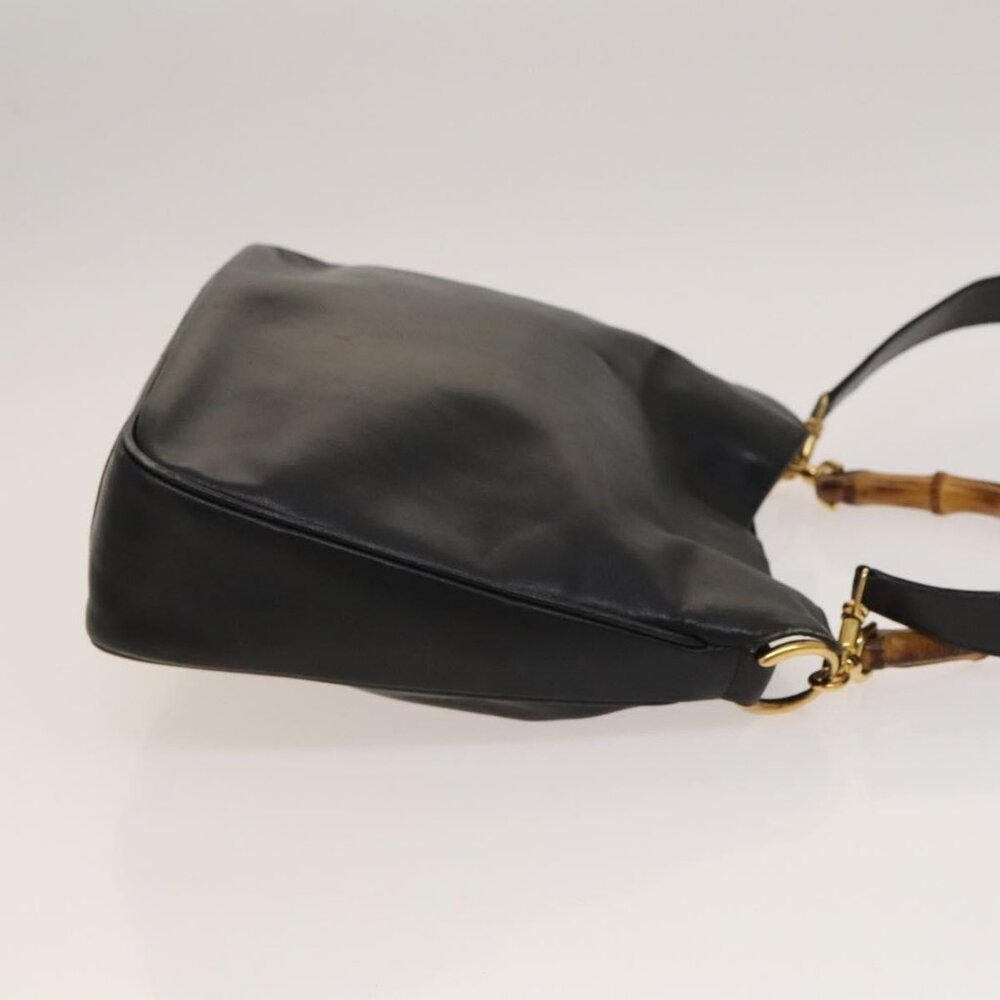 GUCCI Bamboo Hand Bag Leather 2way Black Gold - Picture 4 of 16
